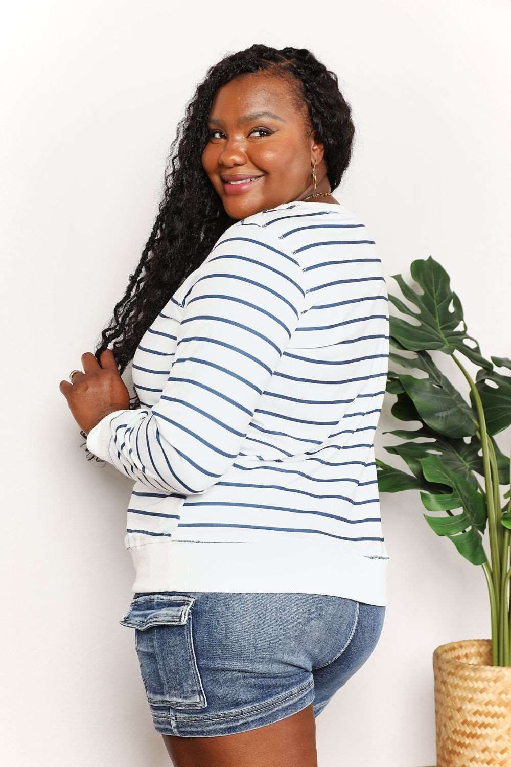 Double Take Striped Long Sleeve Round Neck Top us.meeeshop - 