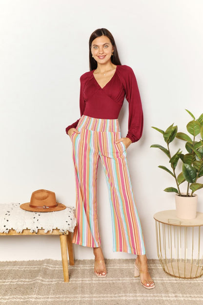 Double Take Striped Smocked Waist Pants with Pockets us.meeeshop - 