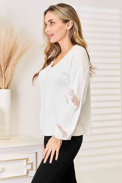 Double Take V-Neck Dropped Shoulder Blouse us.meeeshop - 