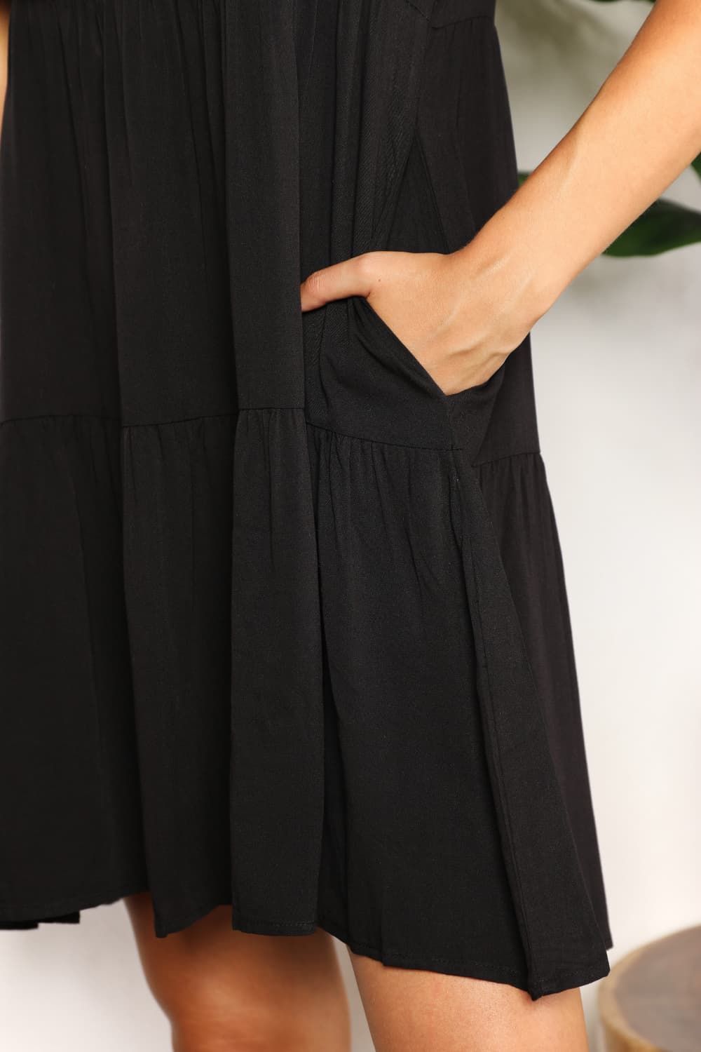 Double Take V-Neck Flounce Sleeve Tiered Dress us.meeeshop - 