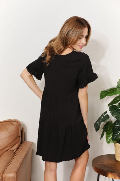 Double Take V-Neck Flounce Sleeve Tiered Dress us.meeeshop - 