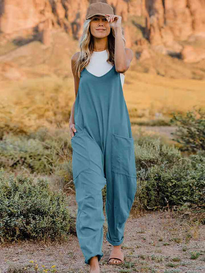 Double Take V-Neck Sleeveless Jumpsuit with Pocket | us.meeeshop