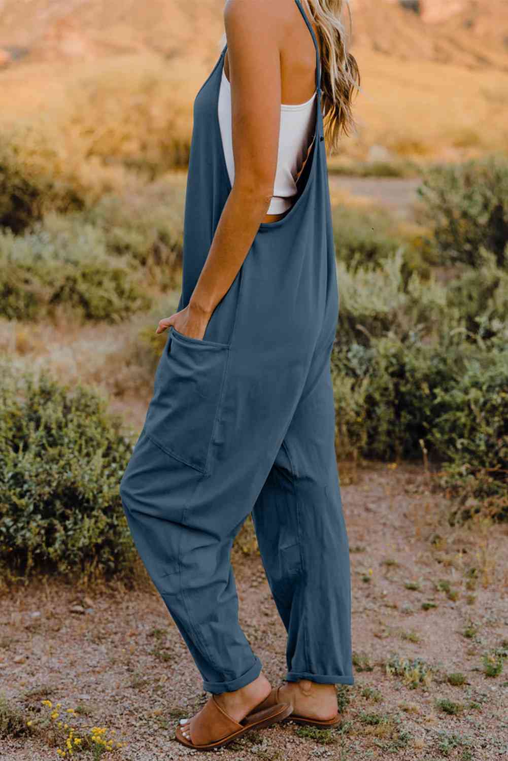 Double Take V-Neck Sleeveless Jumpsuit with Pocket | us.meeeshop