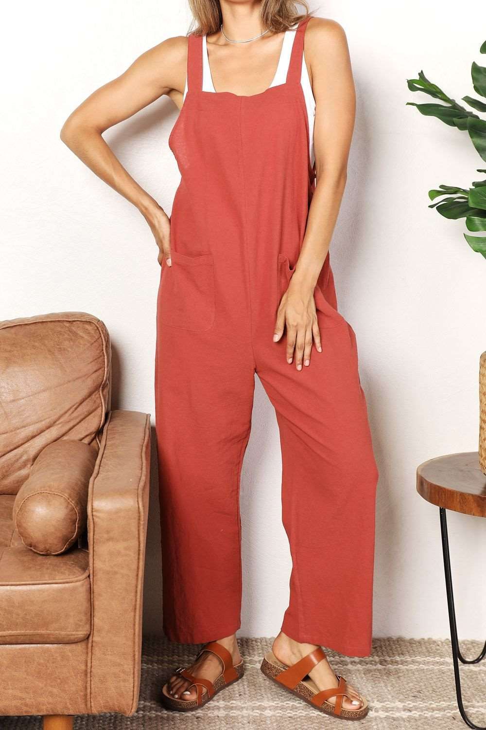 Double Take Wide Leg Overalls with Front Pockets us.meeeshop - 