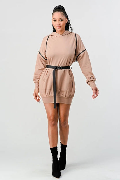 Double Zipper Long Sleeve Hooded Mini Dress | us.meeeshop