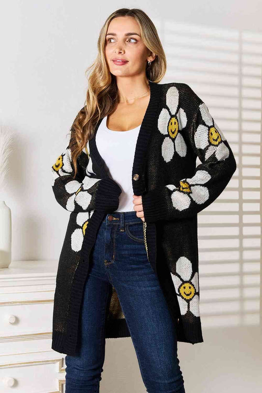 Double Take Floral Button Down Longline Cardigan - us.meeeshop