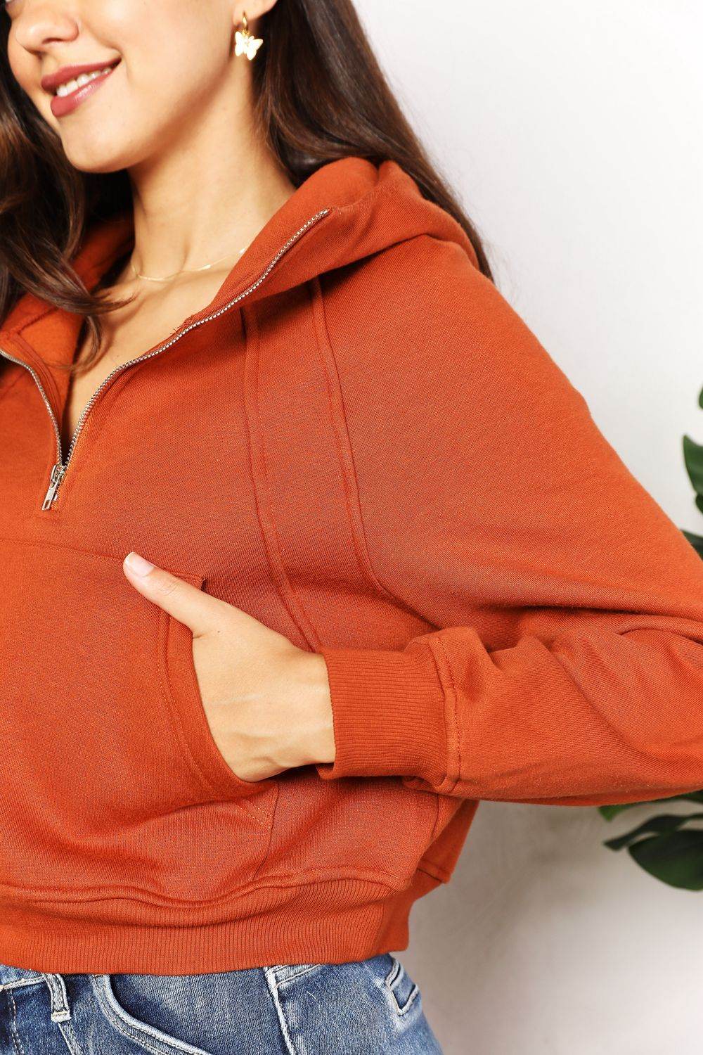 Double Take Half-Zip Long Sleeve Hoodie - us.meeeshop