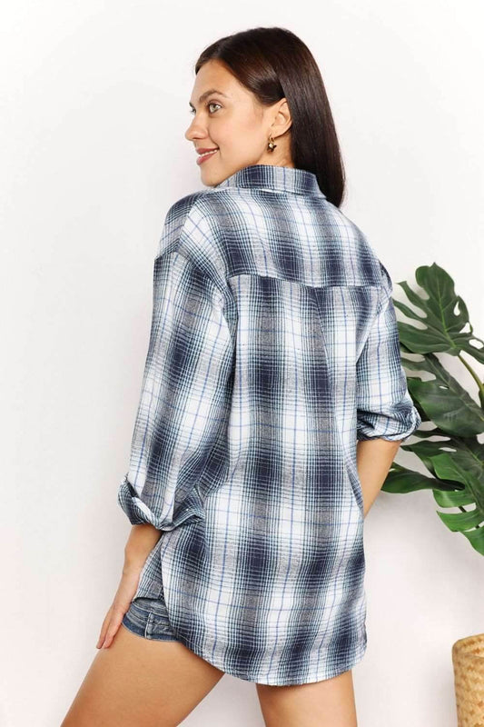 Double Take Plaid Dropped Shoulder Shirt - us.meeeshop