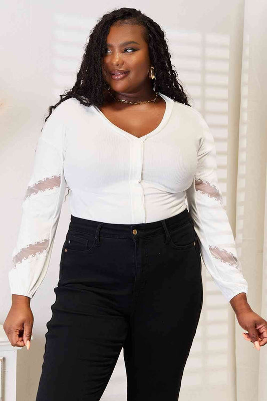 Double Take V-Neck Dropped Shoulder Blouse - us.meeeshop