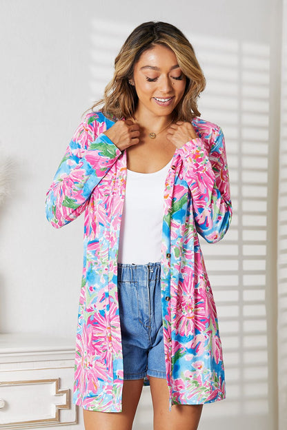 Double Take Floral Open Front Long Sleeve Cardigan | us.meeeshop