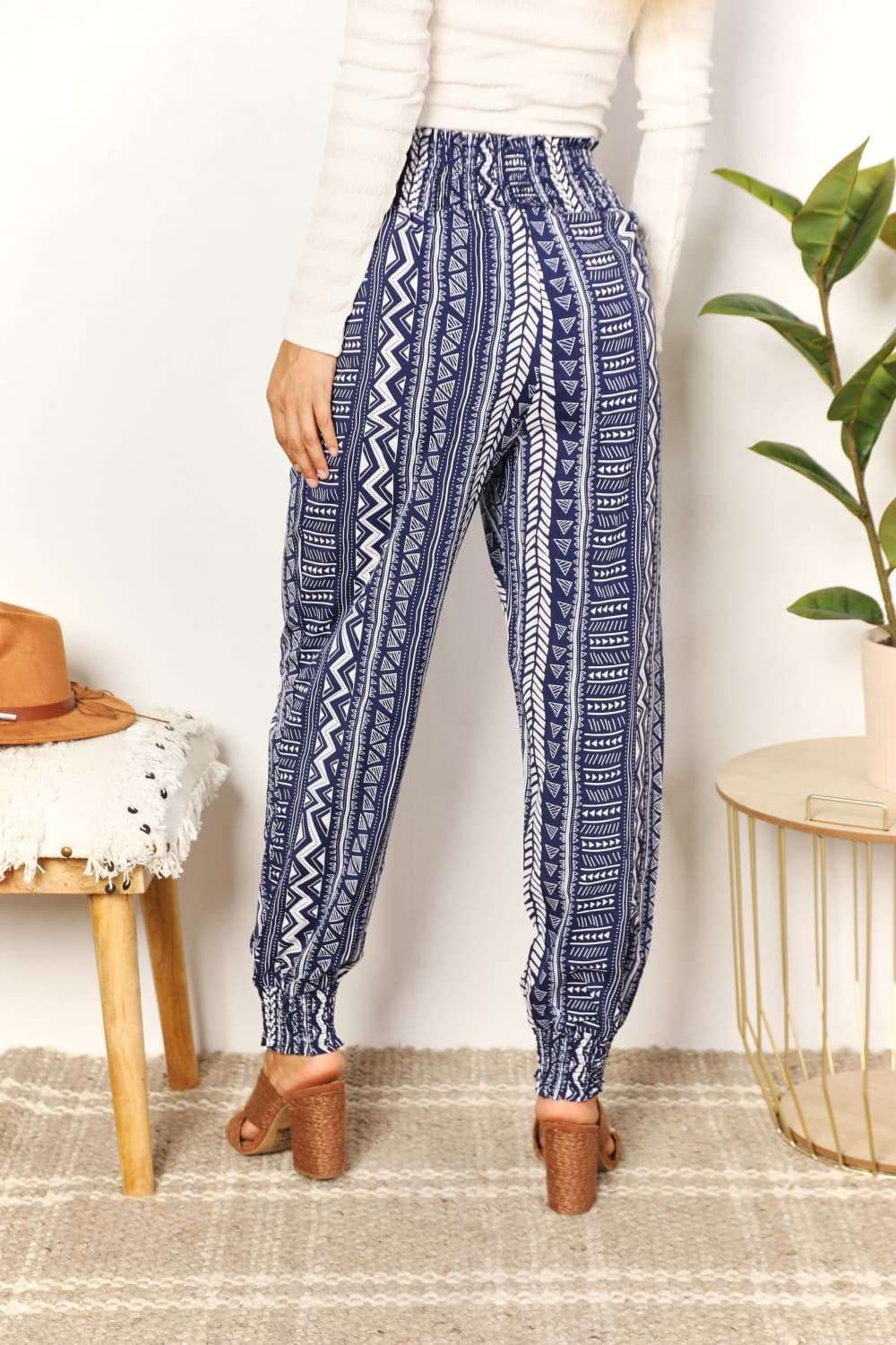 Double Take Geometric Print Tassel High-Rise Pants | us.meeeshop