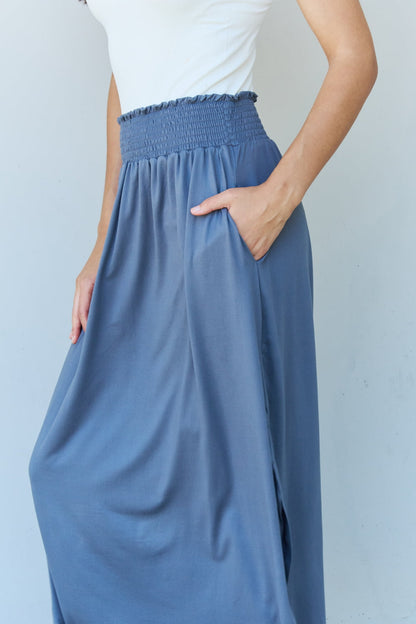 Doublju Comfort Princess Full Size High Waist Scoop Hem Maxi Skirt in Dusty Blue | us.meeeshop