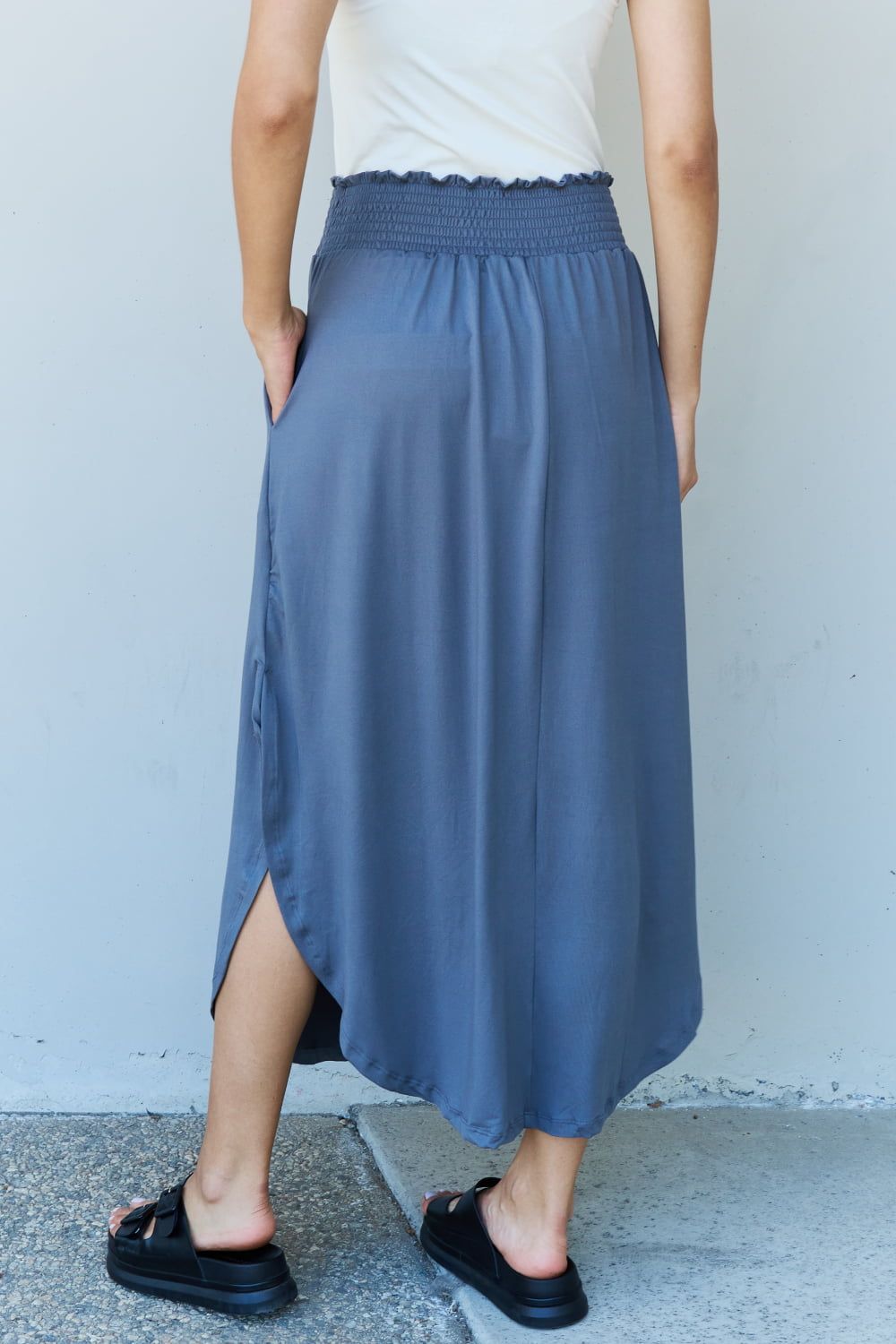 Doublju Comfort Princess Full Size High Waist Scoop Hem Maxi Skirt in Dusty Blue us.meeeshop - Skirts