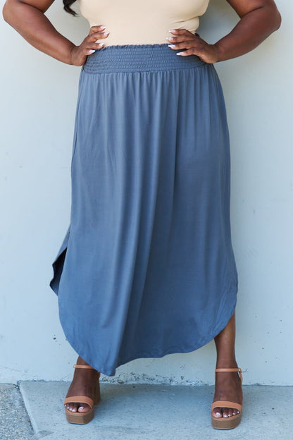 Doublju Comfort Princess Full Size High Waist Scoop Hem Maxi Skirt in Dusty Blue us.meeeshop - 