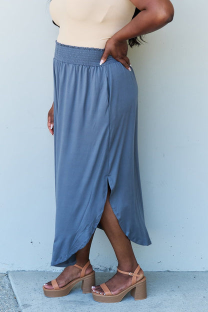 Doublju Comfort Princess Full Size High Waist Scoop Hem Maxi Skirt in Dusty Blue us.meeeshop - 