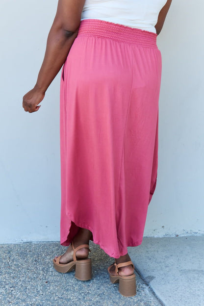 Doublju Comfort Princess Full Size High Waist Scoop Hem Maxi Skirt in Hot Pink us.meeeshop - 