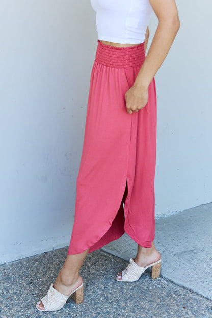 Doublju Comfort Princess Full Size High Waist Scoop Hem Maxi Skirt in Hot Pink us.meeeshop - 