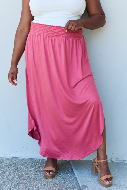 Doublju Comfort Princess Full Size High Waist Scoop Hem Maxi Skirt in Hot Pink us.meeeshop - Skirts