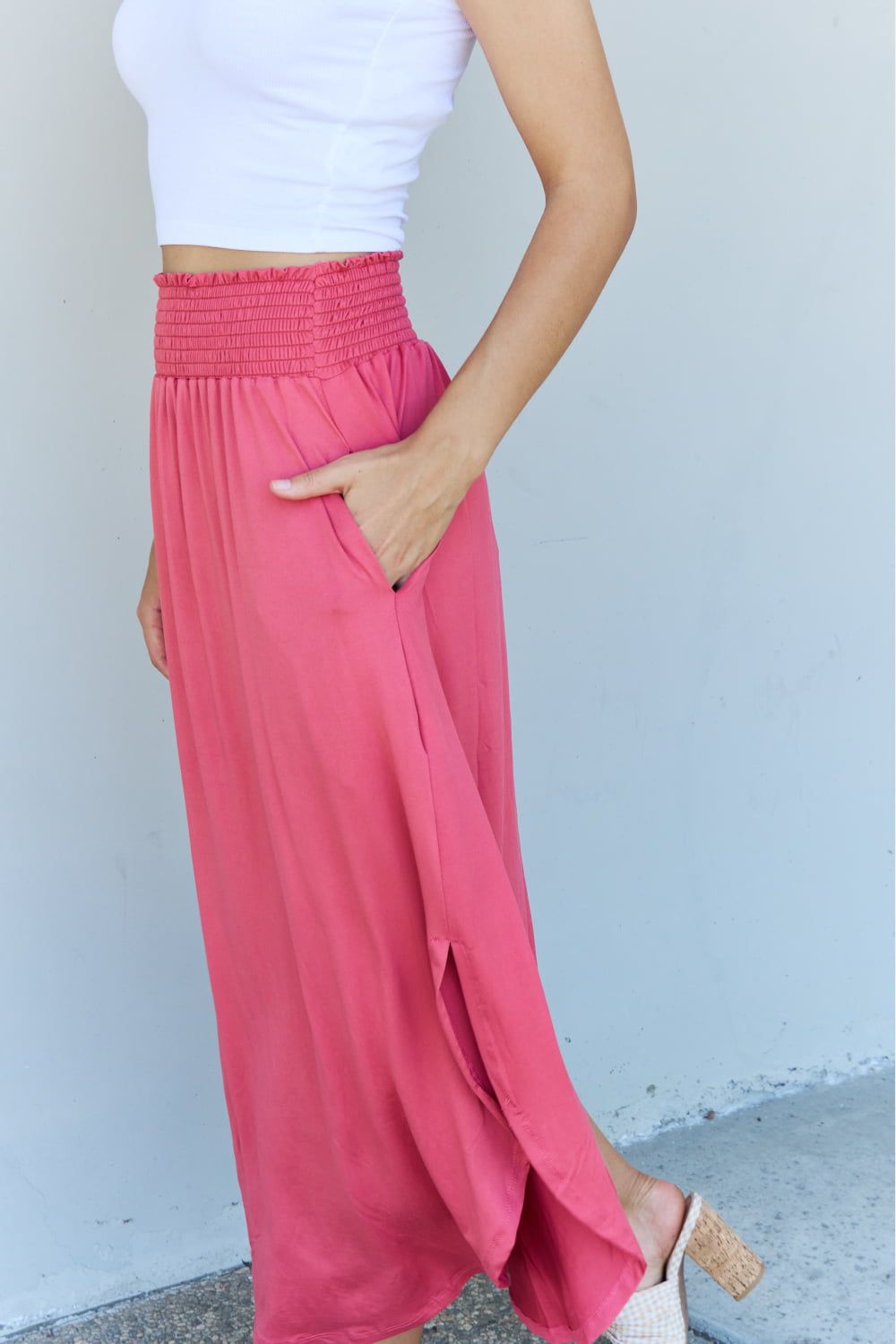 Doublju Comfort Princess Full Size High Waist Scoop Hem Maxi Skirt in Hot Pink us.meeeshop - 