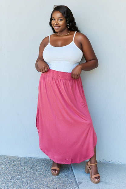 Doublju Comfort Princess Full Size High Waist Scoop Hem Maxi Skirt in Hot Pink us.meeeshop - 