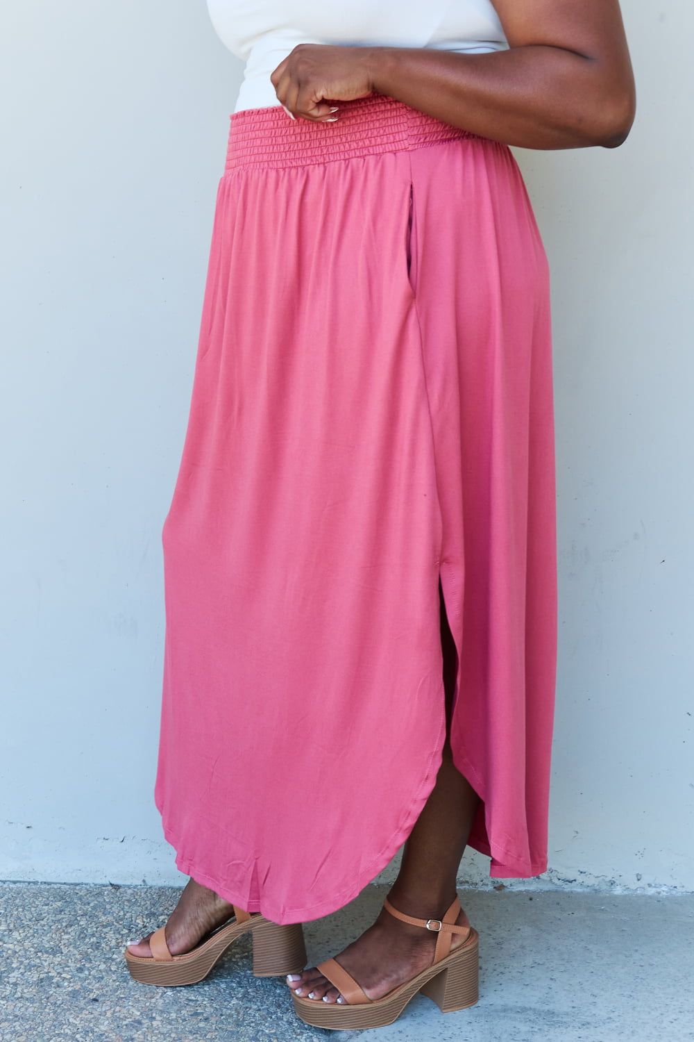 Doublju Comfort Princess Full Size High Waist Scoop Hem Maxi Skirt in Hot Pink us.meeeshop - 