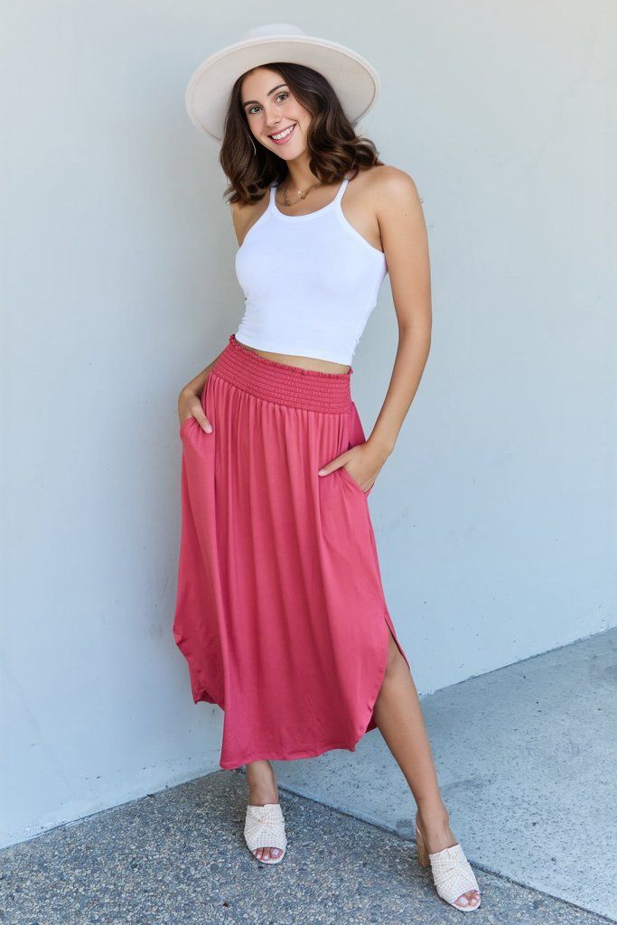 Doublju Comfort Princess Full Size High Waist Scoop Hem Maxi Skirt in Hot Pink us.meeeshop - 