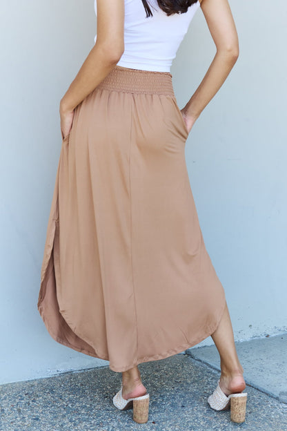 Doublju Comfort Princess Full Size High Waist Scoop Hem Maxi Skirt in Tan | us.meeeshop
