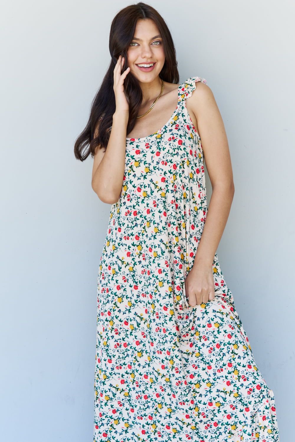 Doublju In The Garden Ruffle Floral Maxi Dress in Natural Rose us.meeeshop - 