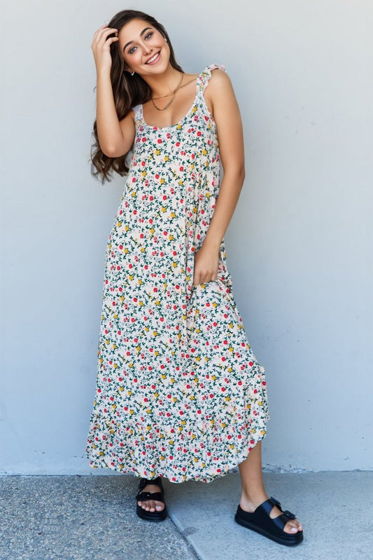 Doublju In The Garden Ruffle Floral Maxi Dress in Natural Rose | us.meeeshop
