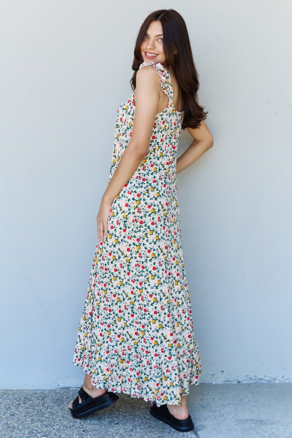 Doublju In The Garden Ruffle Floral Maxi Dress in Natural Rose us.meeeshop - 