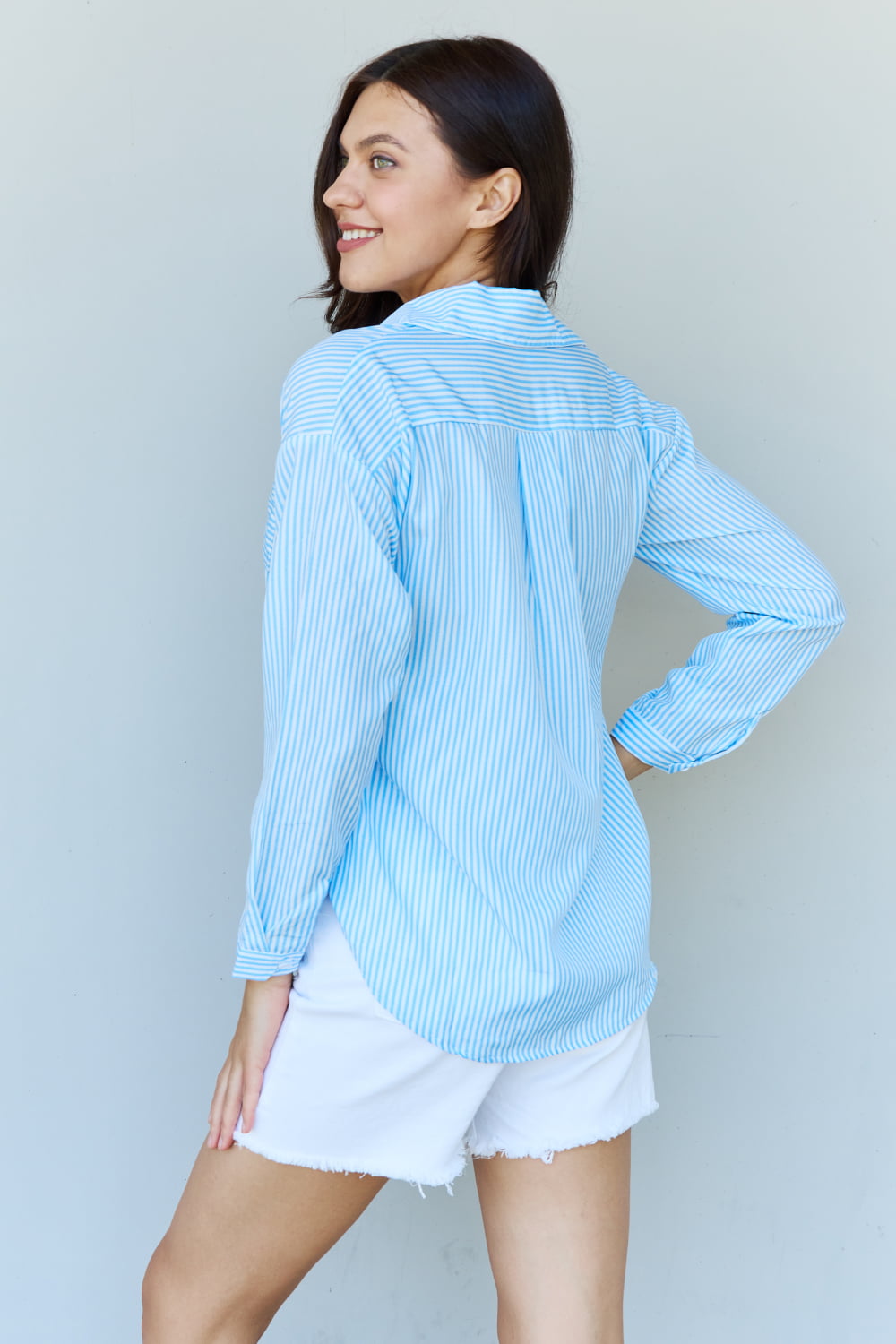 Doublju She Means Business Striped Button Down Shirt Top | us.meeeshop