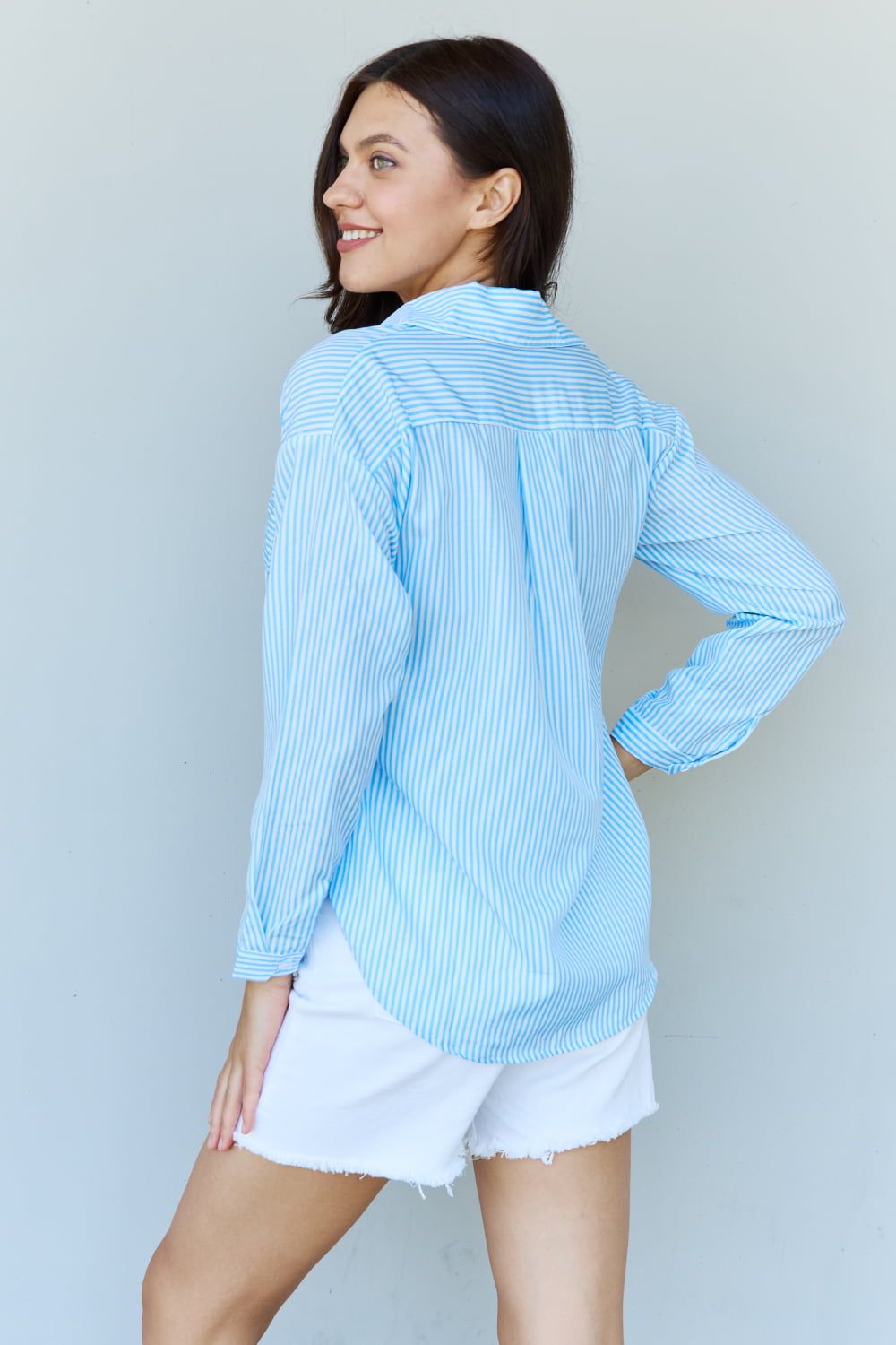 Doublju She Means Business Striped Button Down Shirt Top us.meeeshop - 