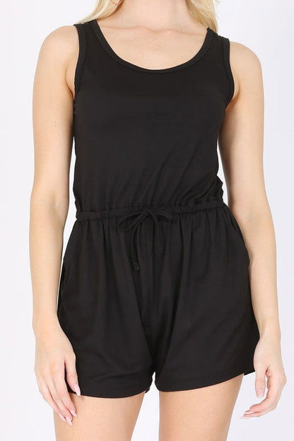 Drawstring Sleeveless Romper - us.meeeshop