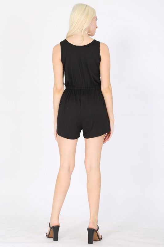 Drawstring Sleeveless Romper - us.meeeshop