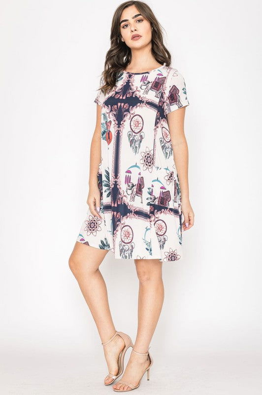 Dream Catcher Print Shift Dress us.meeeshop - 