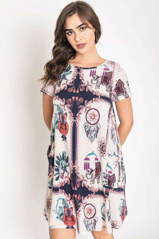 Dream Catcher Print Shift Dress us.meeeshop - 