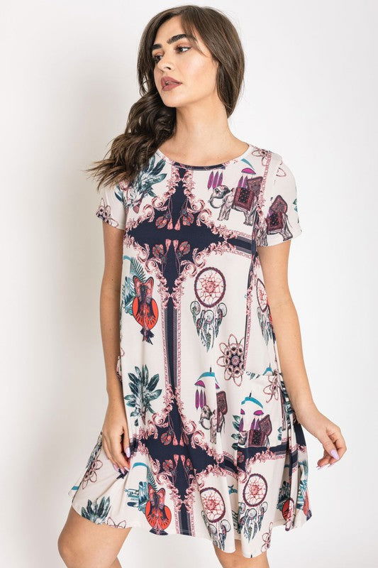 Dream Catcher Print Shift Dress us.meeeshop - 