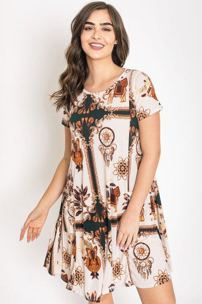 Dream Catcher Print Shift Dress us.meeeshop - 