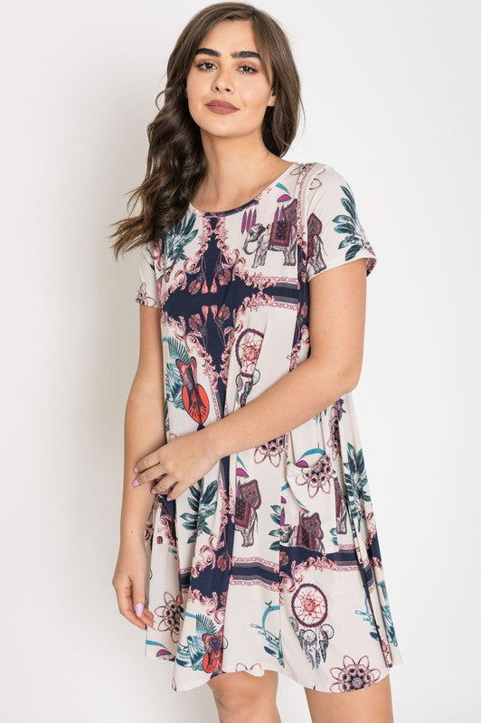 Dream Catcher Print Shift Dress us.meeeshop - 