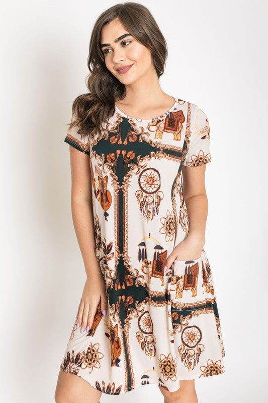 Dream Catcher Print Shift Dress - us.meeeshop