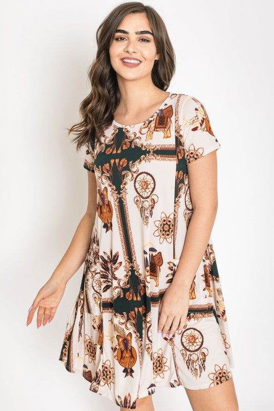 Dream Catcher Print Shift Dress - us.meeeshop