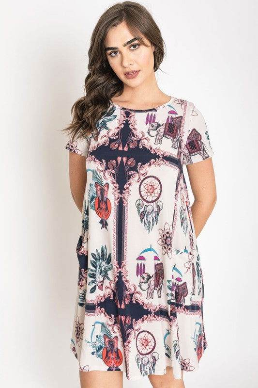 Dream Catcher Print Shift Dress - us.meeeshop