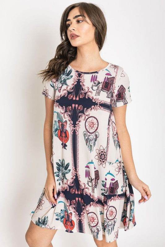 Dream Catcher Print Shift Dress - us.meeeshop