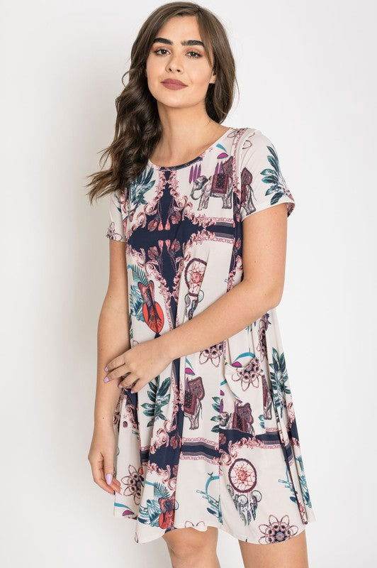 Dream Catcher Print Shift Dress - us.meeeshop