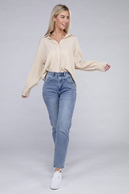 Dropped shoulder shirt in crinkle fabric us.meeeshop - 