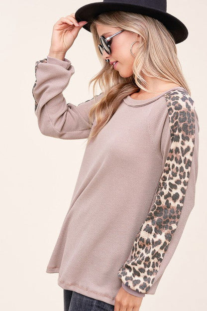 E Luna Animal Print Mixed Baseball Top us.meeeshop - 