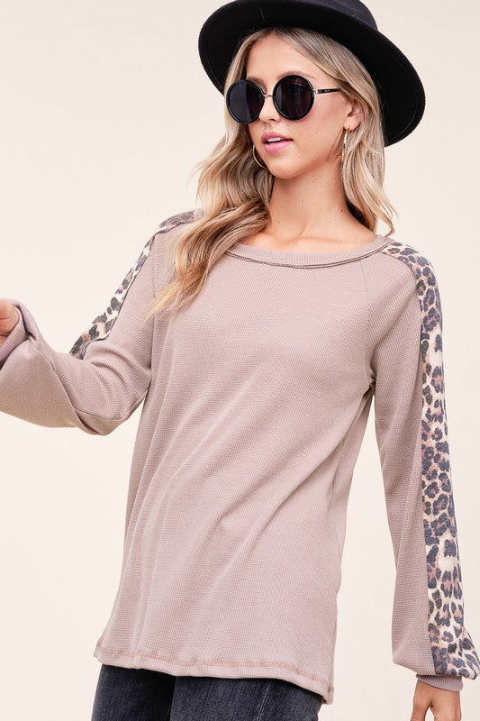 E Luna Animal Print Mixed Baseball Top us.meeeshop - 