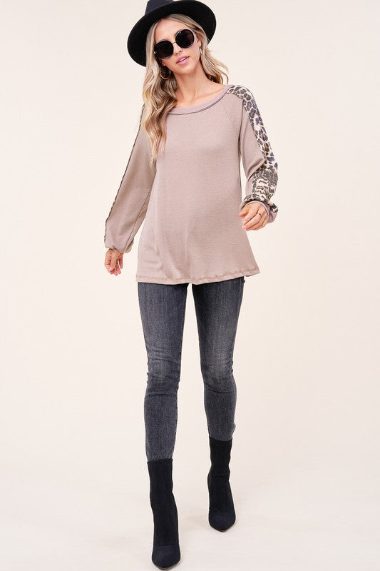 E Luna Animal Print Mixed Baseball Top us.meeeshop - 