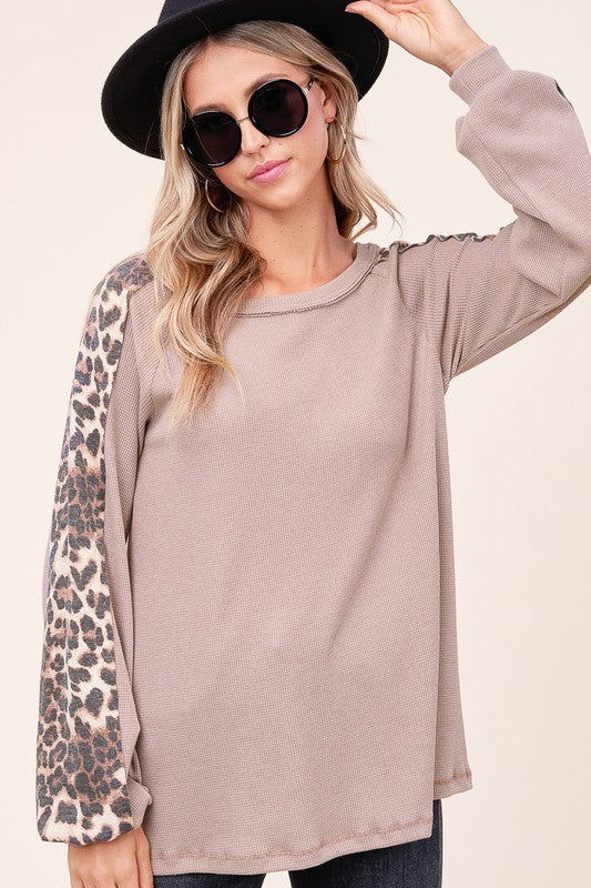 E Luna Animal Print Mixed Baseball Top us.meeeshop - 