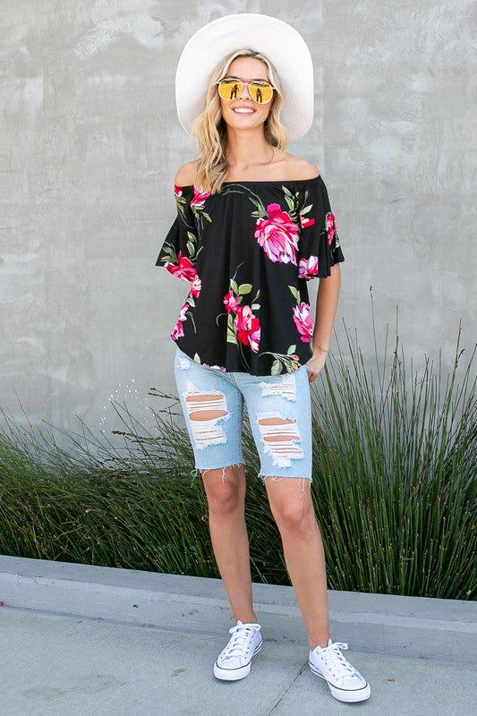 E Luna Floral Off Shoulder Top us.meeeshop - 